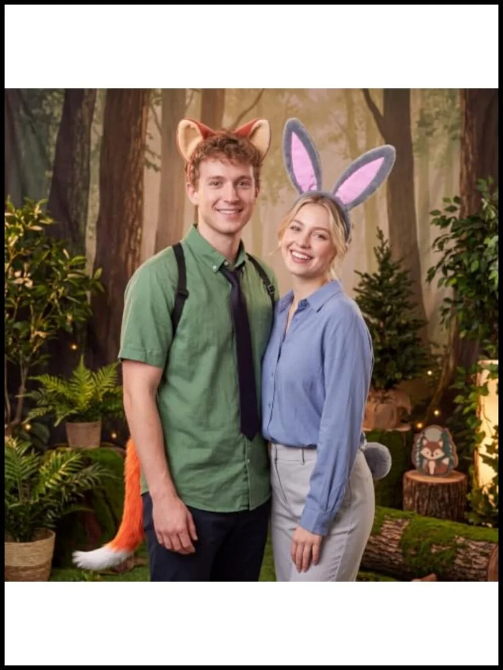 Halloween Couple Costume Set Rabbit & Fox Headbands Tails Tie Cosplay